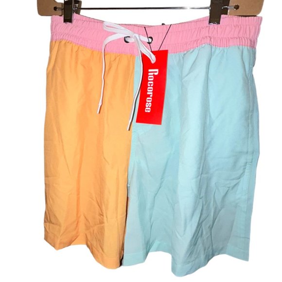rocorose NEW NWT pastel patchwork swimming trunks bathing suit M - Picture 1 of 4